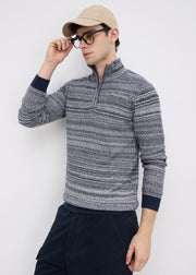 Kesron Textured Quarter-Zip Sweater: Navy