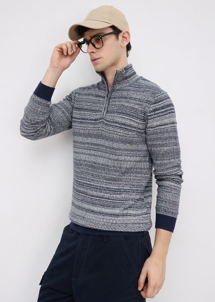 Kesron Quarter-Zip Knitted Pullover: Navy
