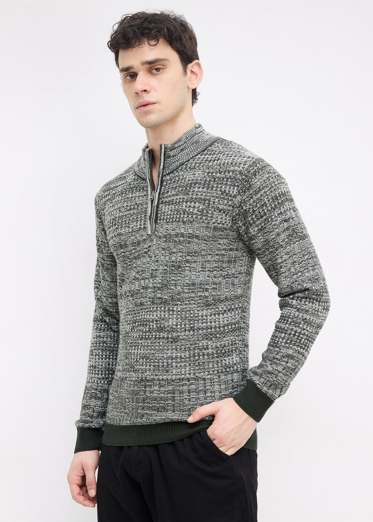 Kesron Textured Quarter-Zip Sweater: Olive