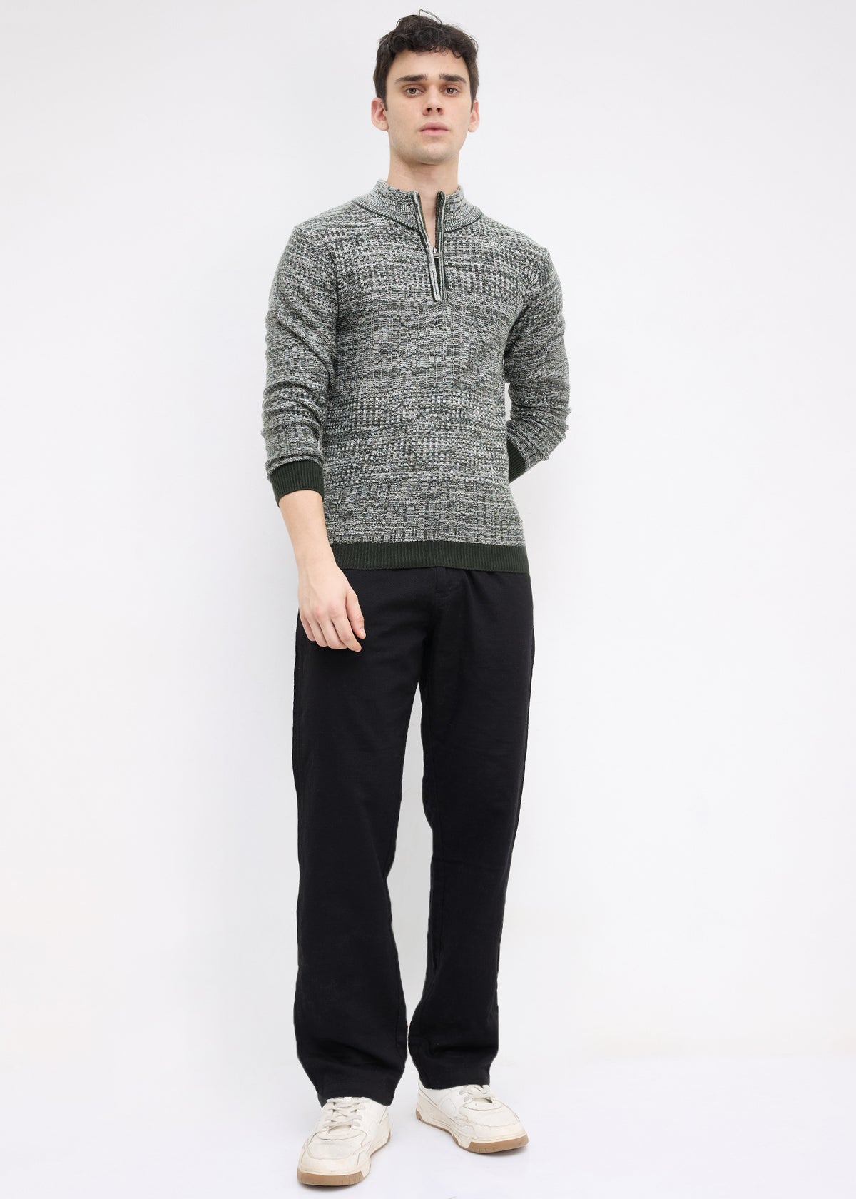 Kesron Textured Quarter-Zip Sweater: Olive