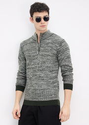 Kesron Textured Quarter-Zip Sweater: Olive