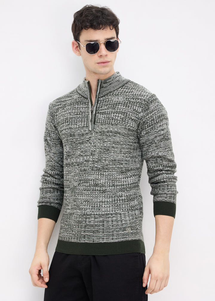 Kesron Quarter-Zip Knitted Pullover: Olive