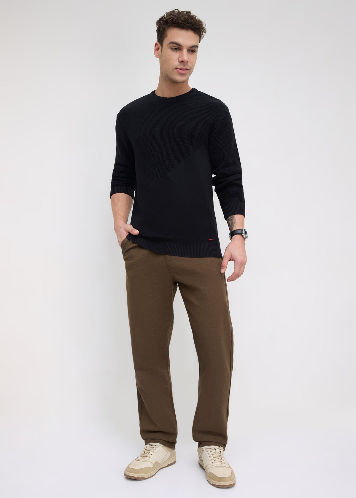 Sikkim Solid Knit Sweater: Black