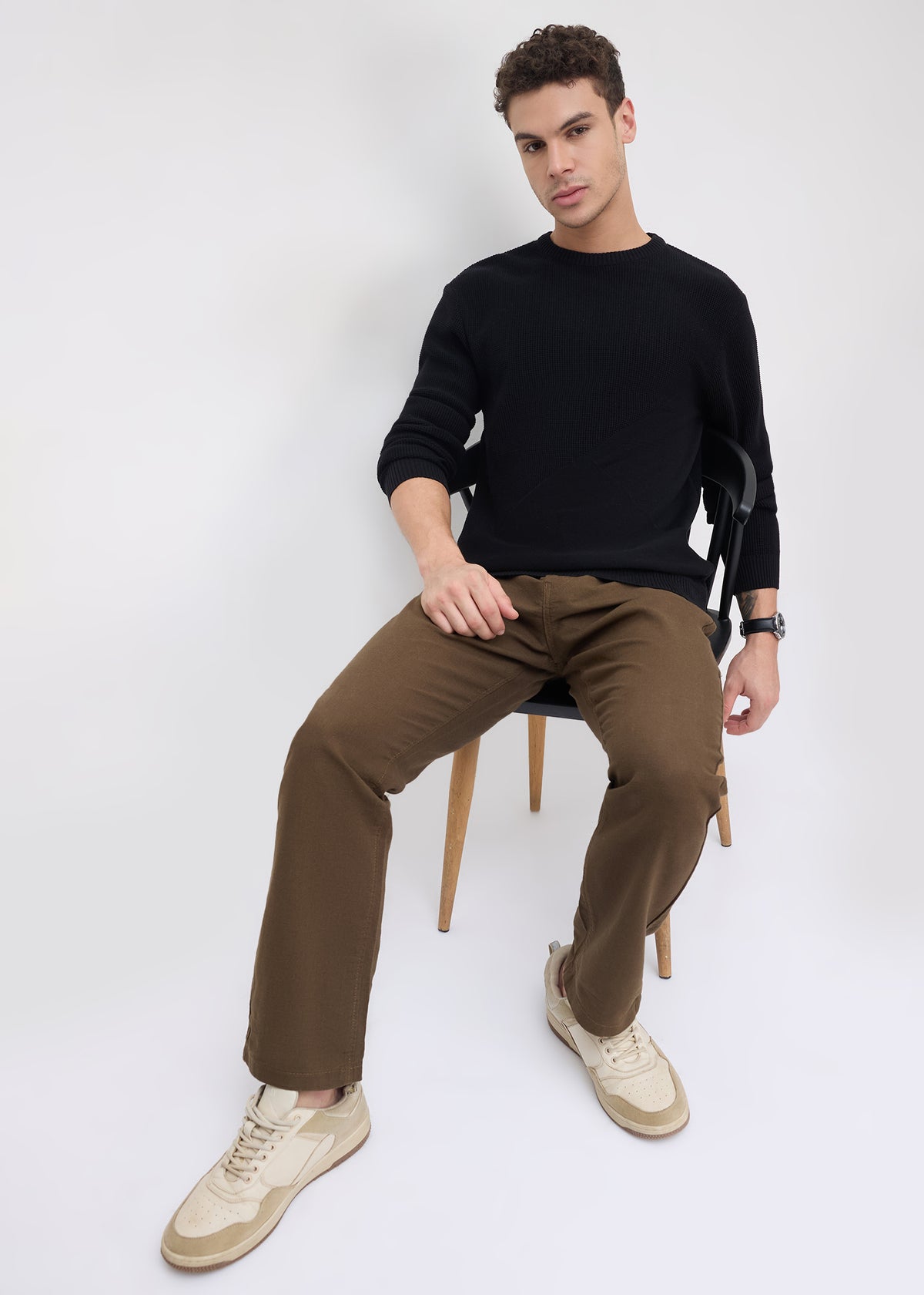 Sikkim Solid Knit Sweater: Black