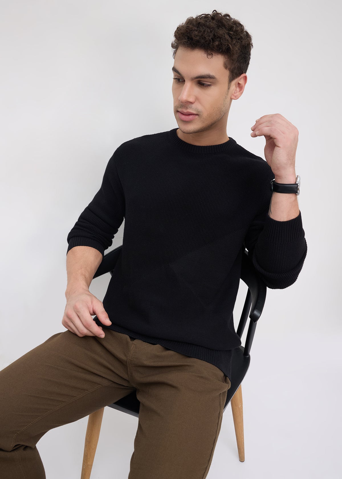 Sikkim Solid Knit Sweater: Black