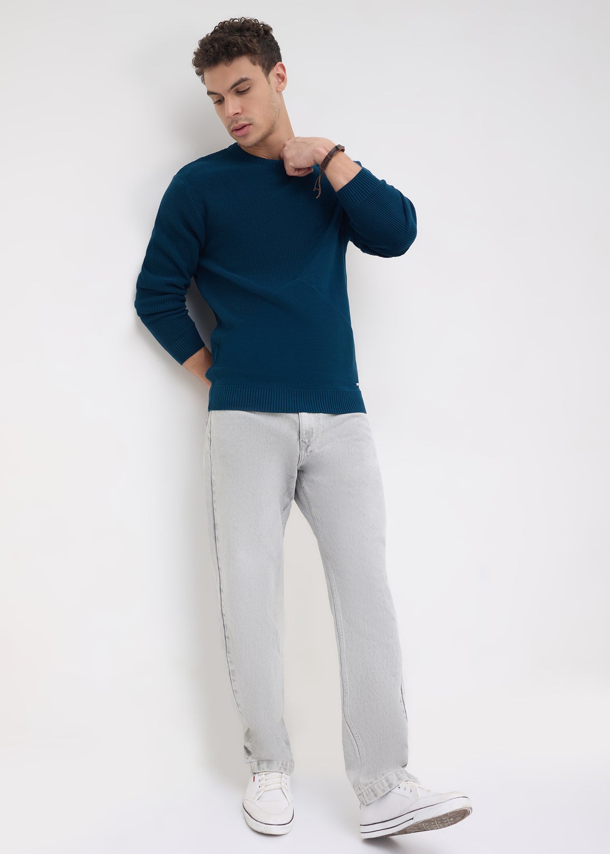 Sikkim Solid Knit Sweater: Teal