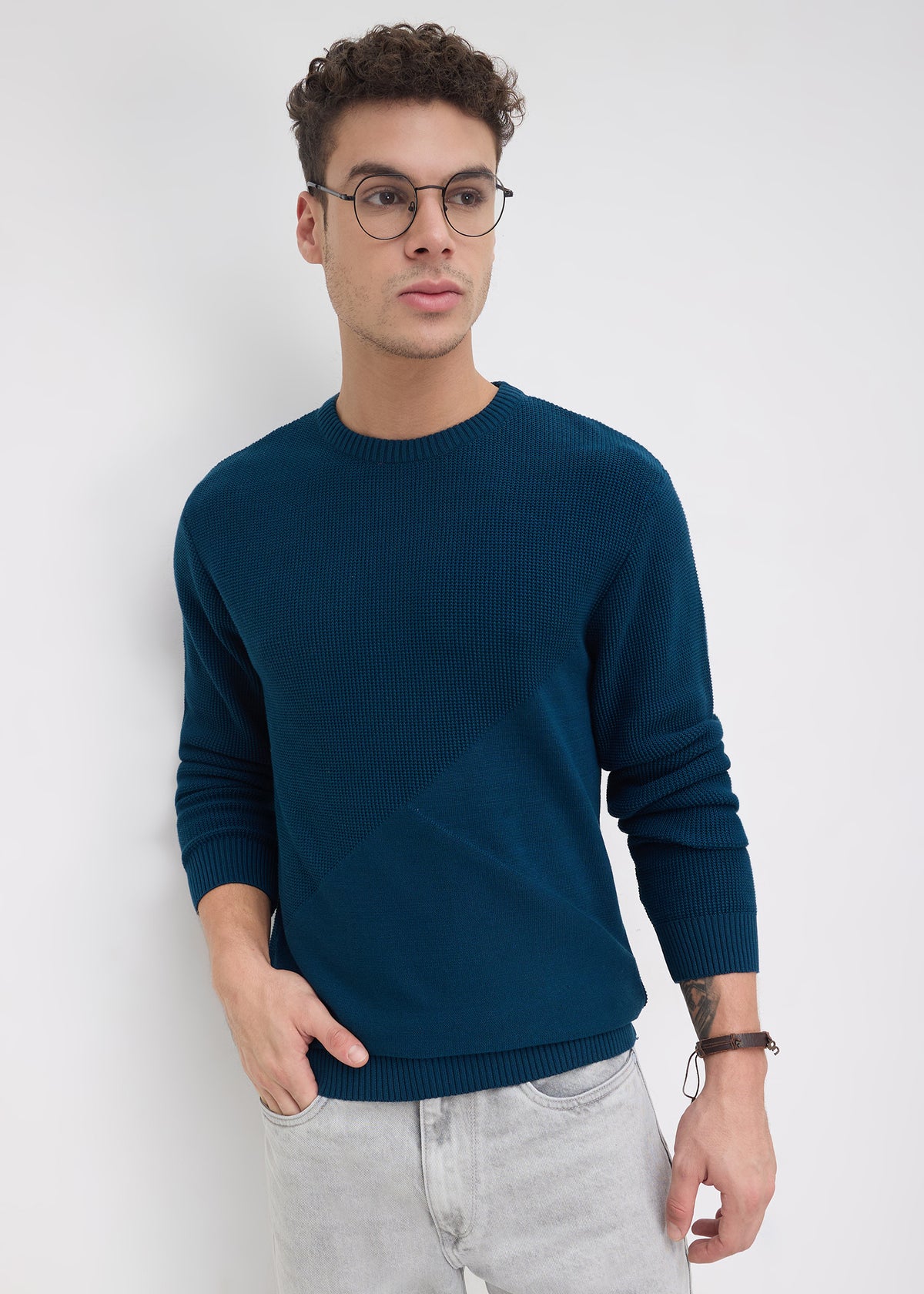 Sikkim Solid Knit Sweater: Teal
