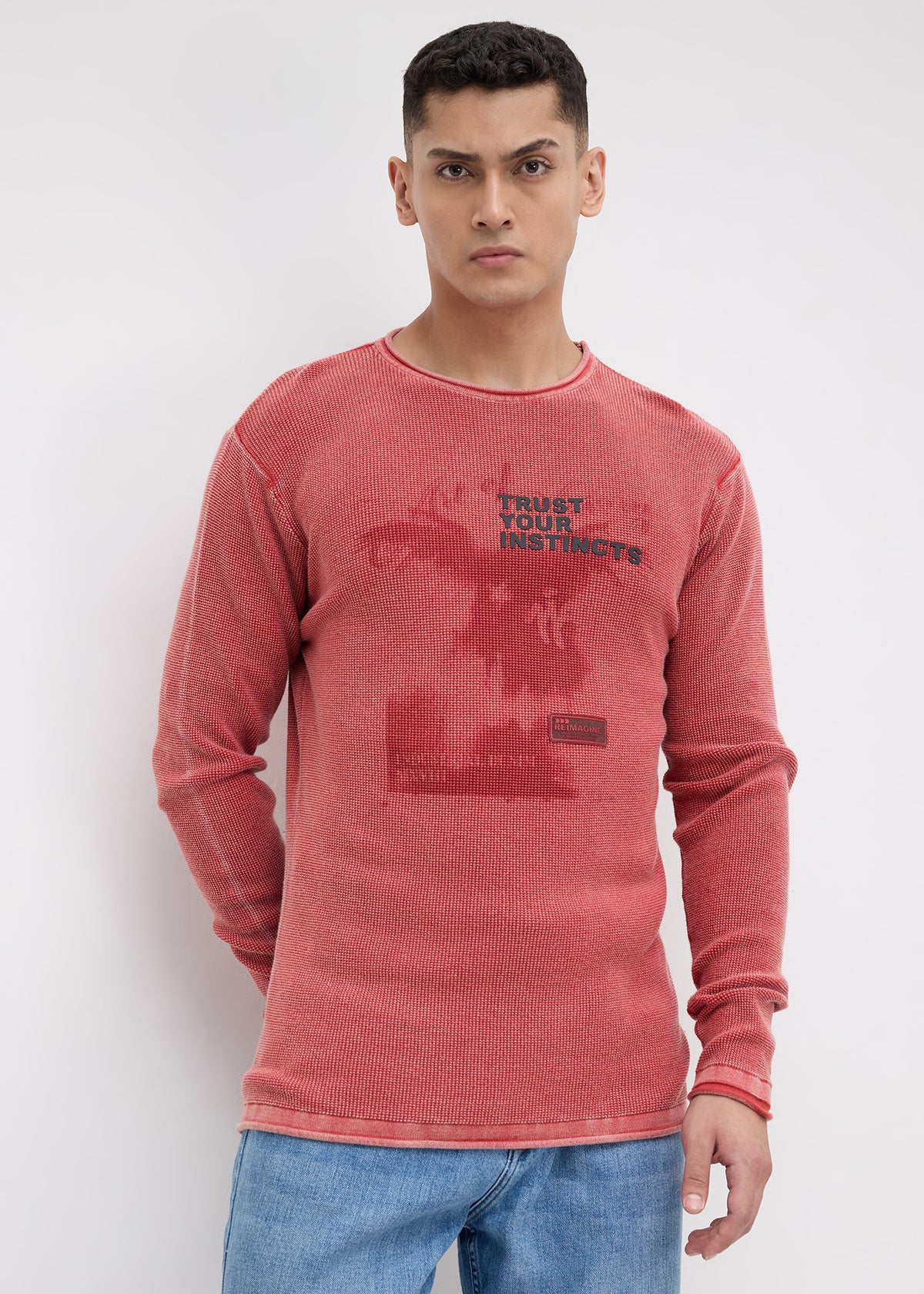 Nerve Textured Sweatshirt: Pink