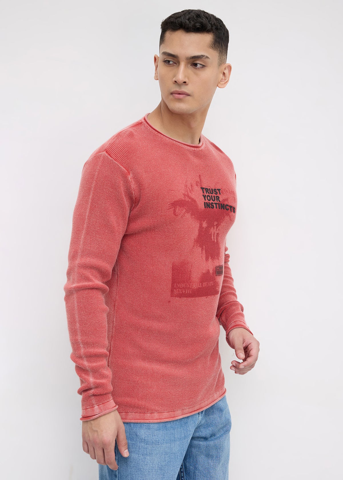 Nerve Textured Sweatshirt: Pink