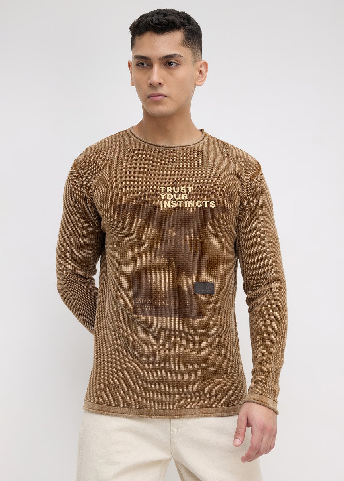 Nerve Textured Sweatshirt: Tan