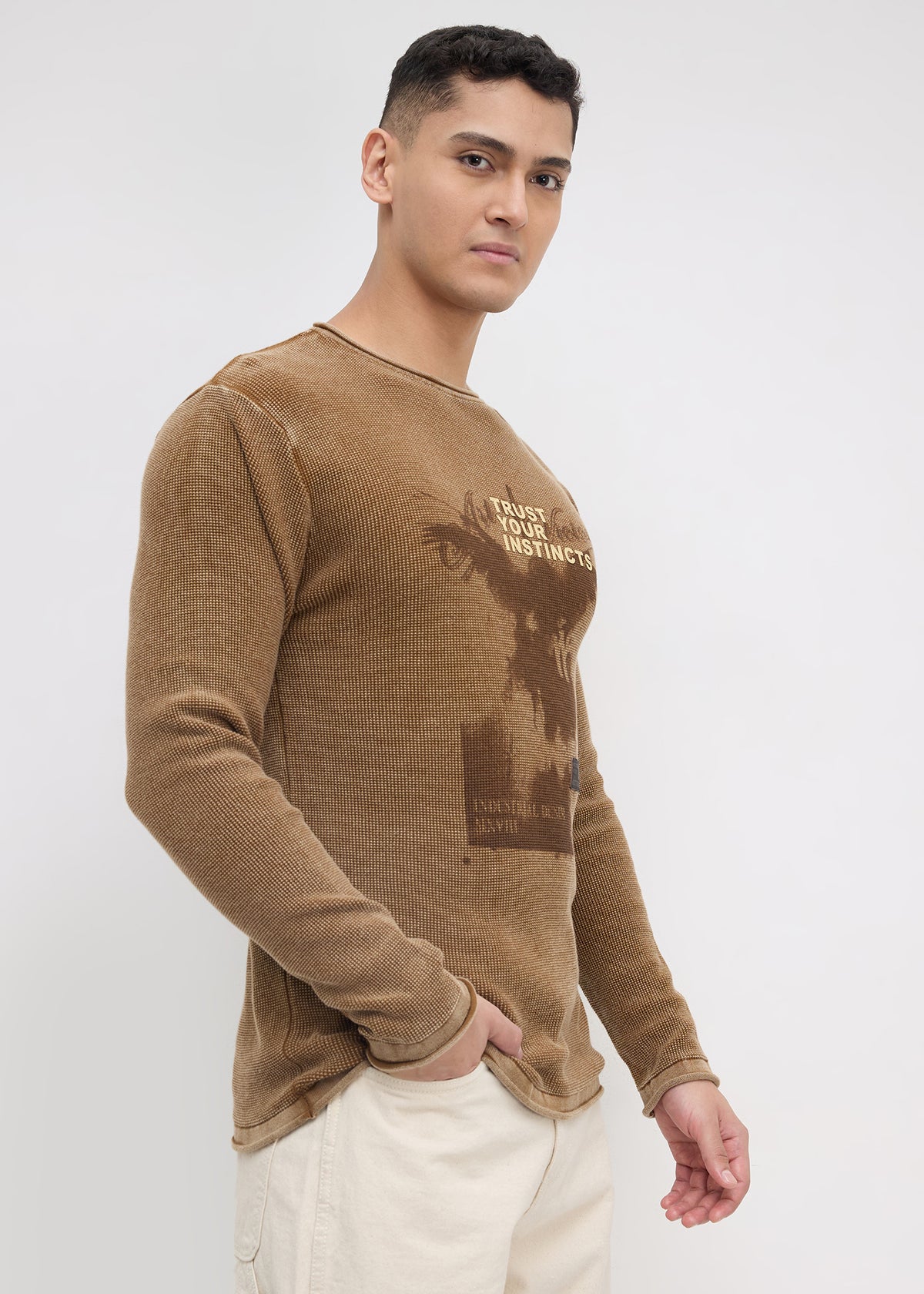Nerve Textured Sweatshirt: Tan