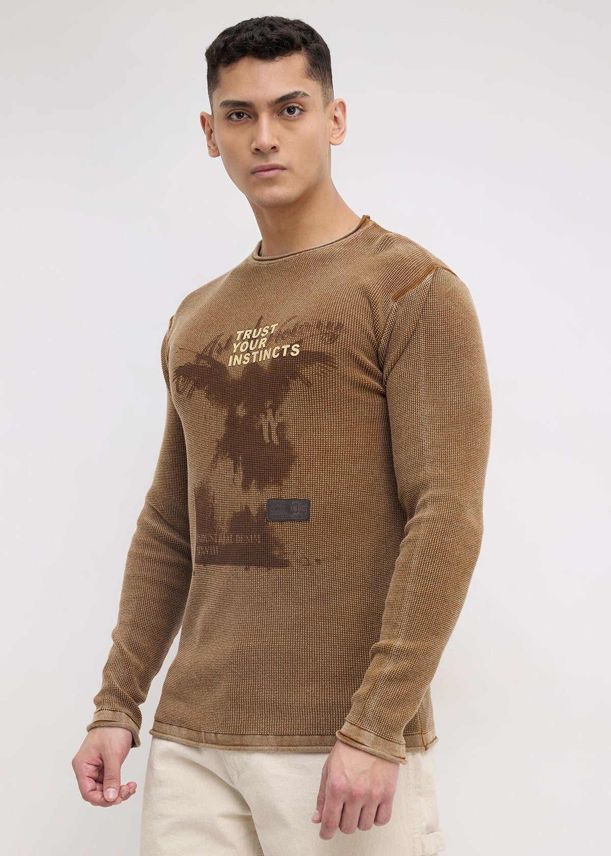 Nerve Textured Sweatshirt: Tan