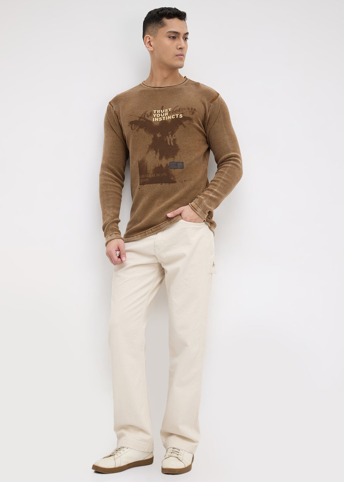 Nerve Textured Sweatshirt: Tan