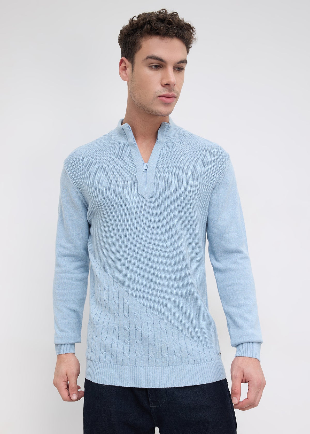 Tuksan Half-Zip Textured Knit Sweater: Sky