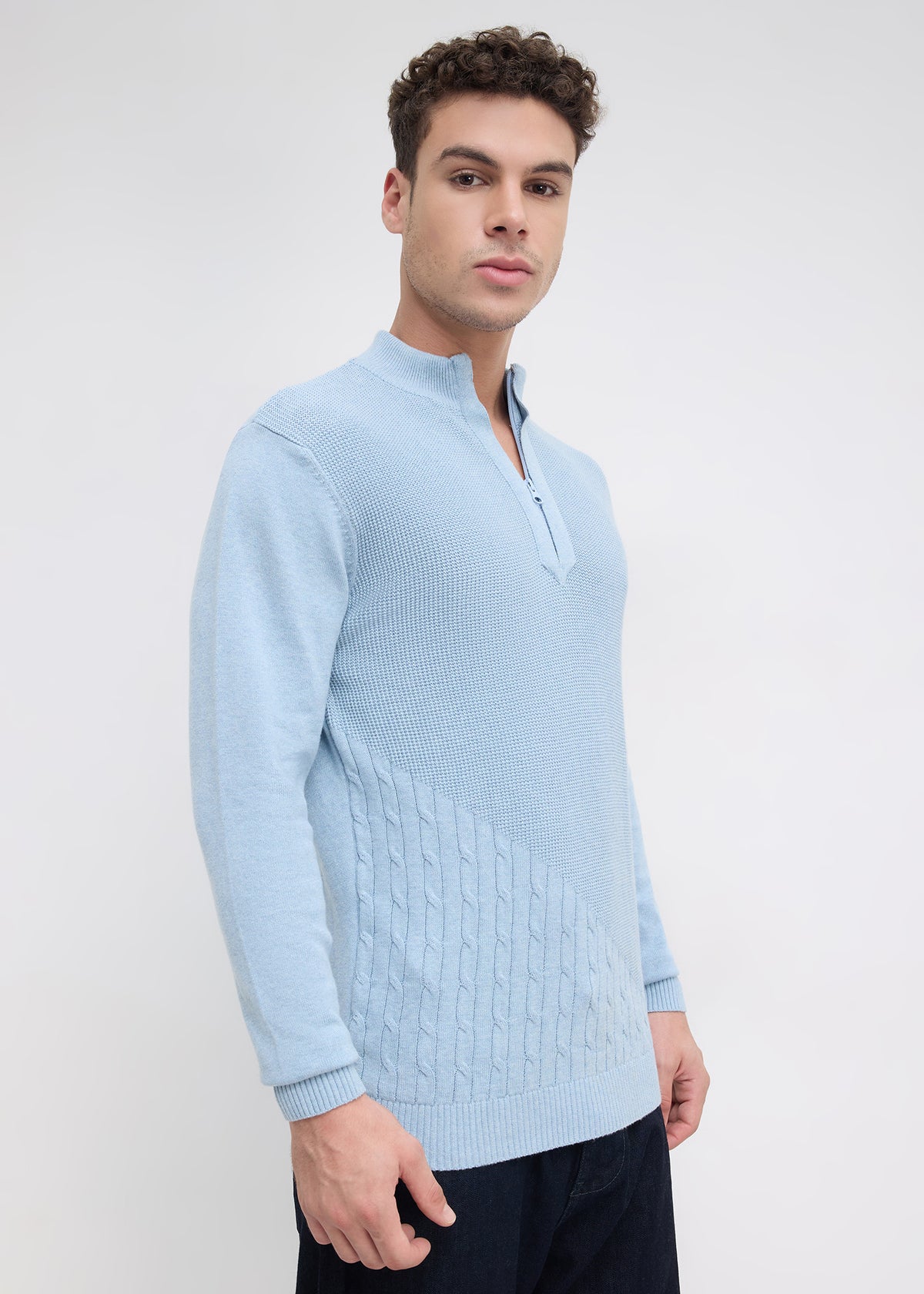 Tuksan Half-Zip Textured Knit Sweater: Sky