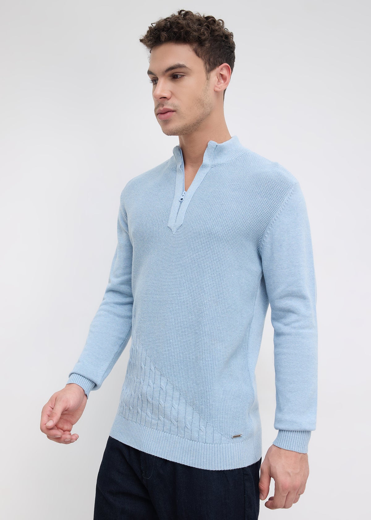 Tuksan Half-Zip Textured Knit Sweater: Sky