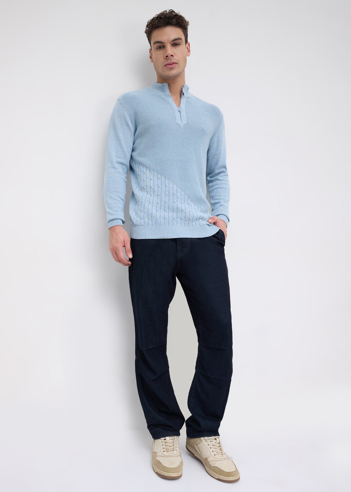 Tuksan Half-Zip Textured Knit Sweater: Sky