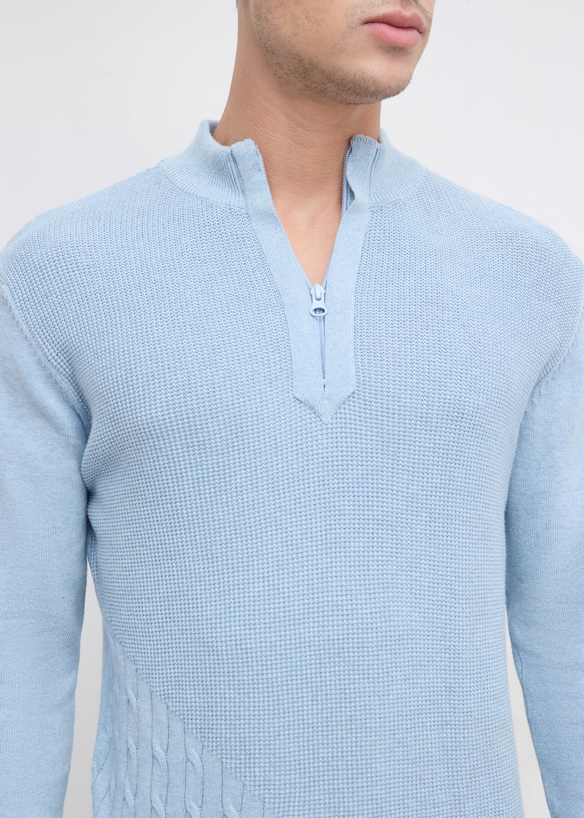 Tuksan Half-Zip Textured Knit Sweater: Sky