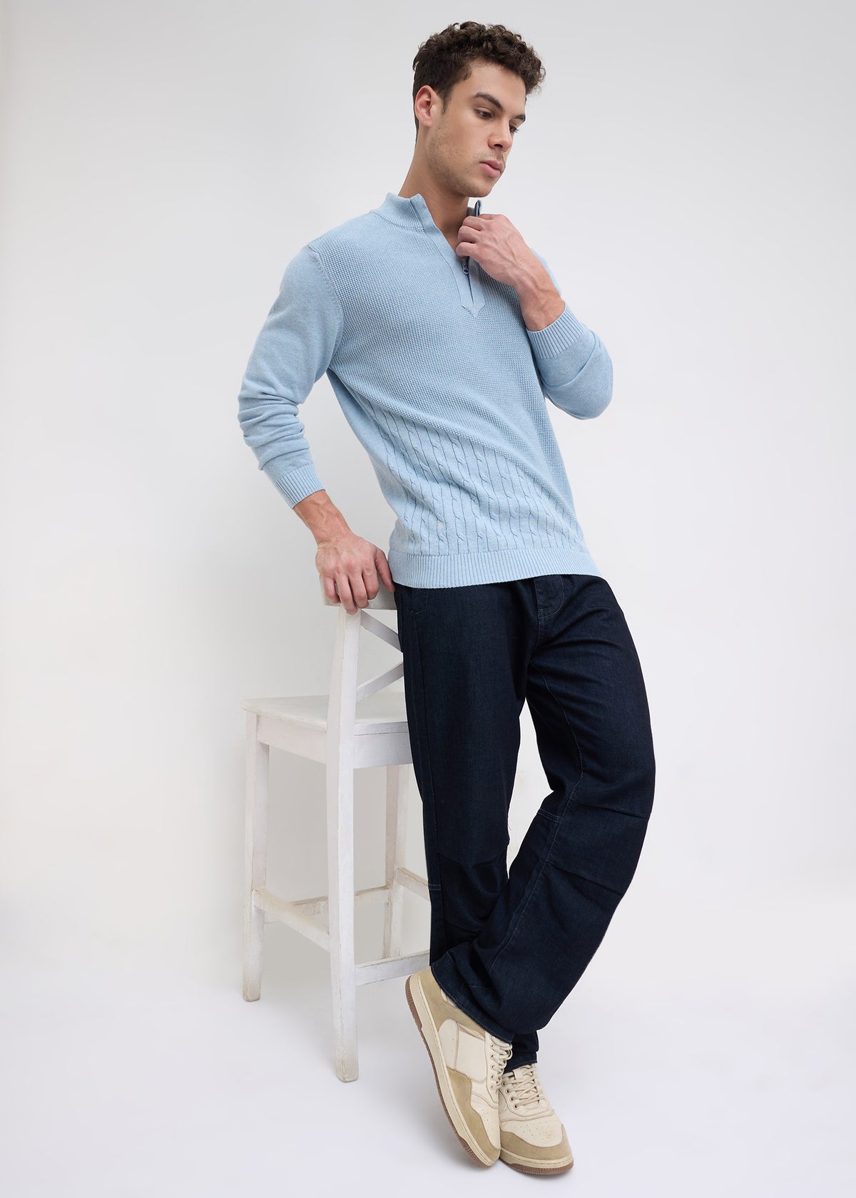 Tuksan Half-Zip Textured Knit Sweater: Sky