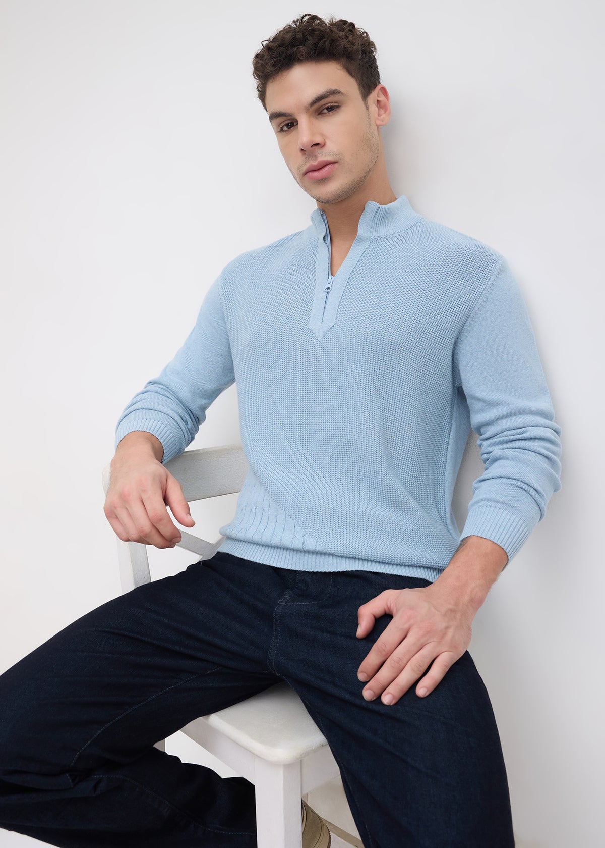 Tuksan Half-Zip Textured Knit Sweater: Sky