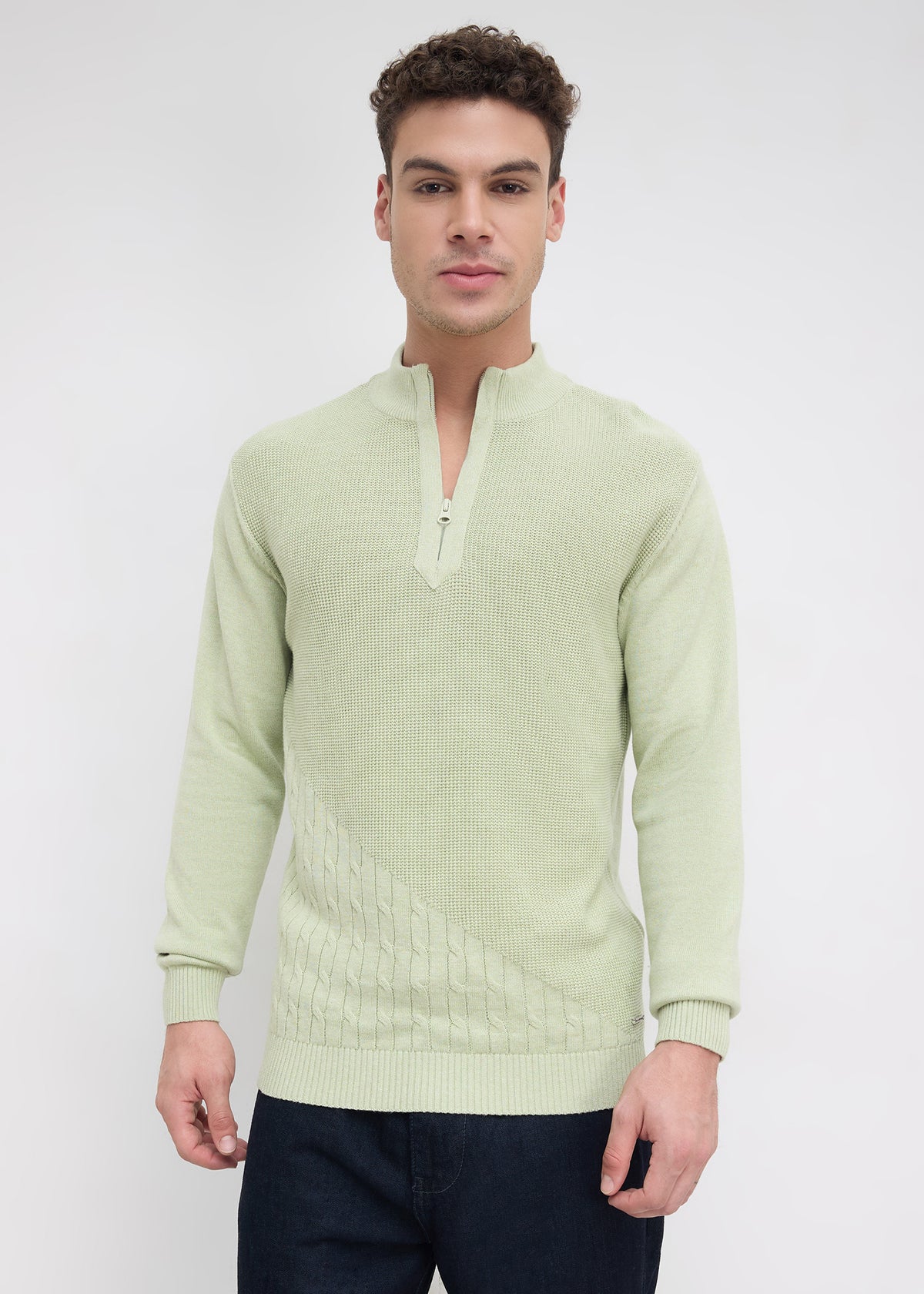 Tuksan Half-Zip Textured Knit Sweater: Mint