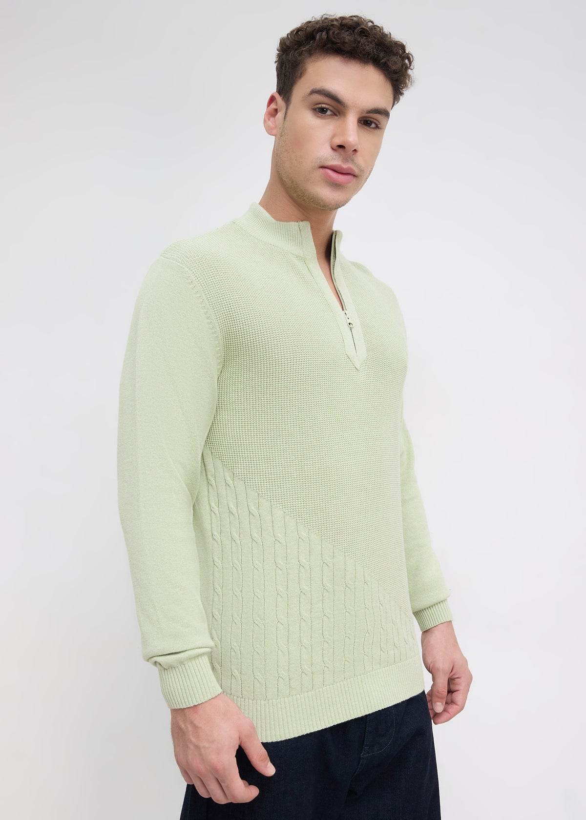 Tuksan Half-Zip Textured Knit Sweater: Mint