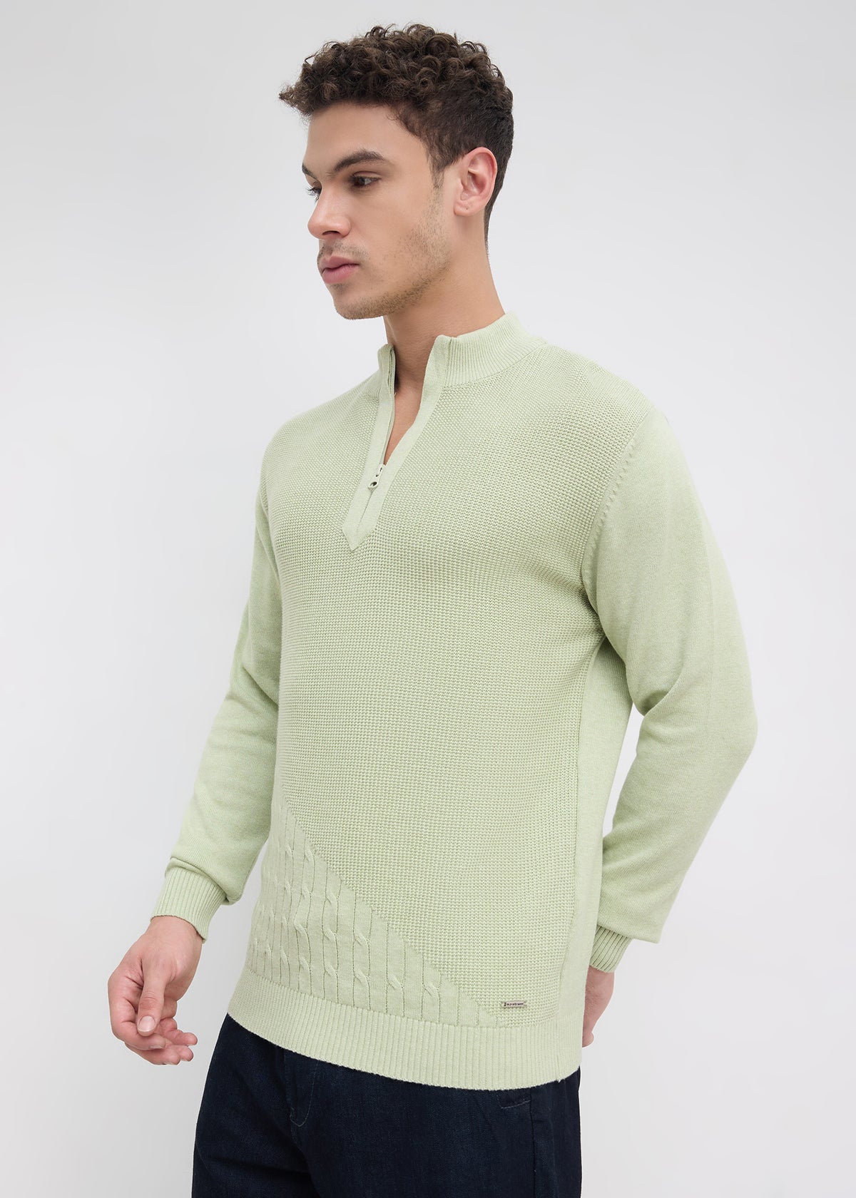 Tuksan Half-Zip Textured Knit Sweater: Mint