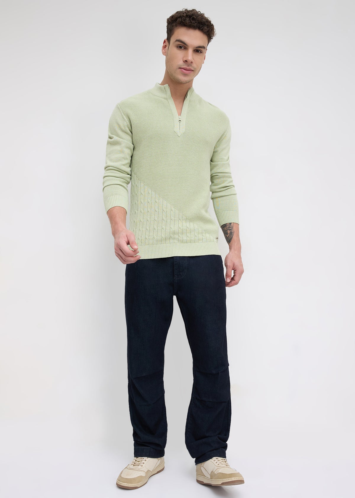 Tuksan Half-Zip Textured Knit Sweater: Mint