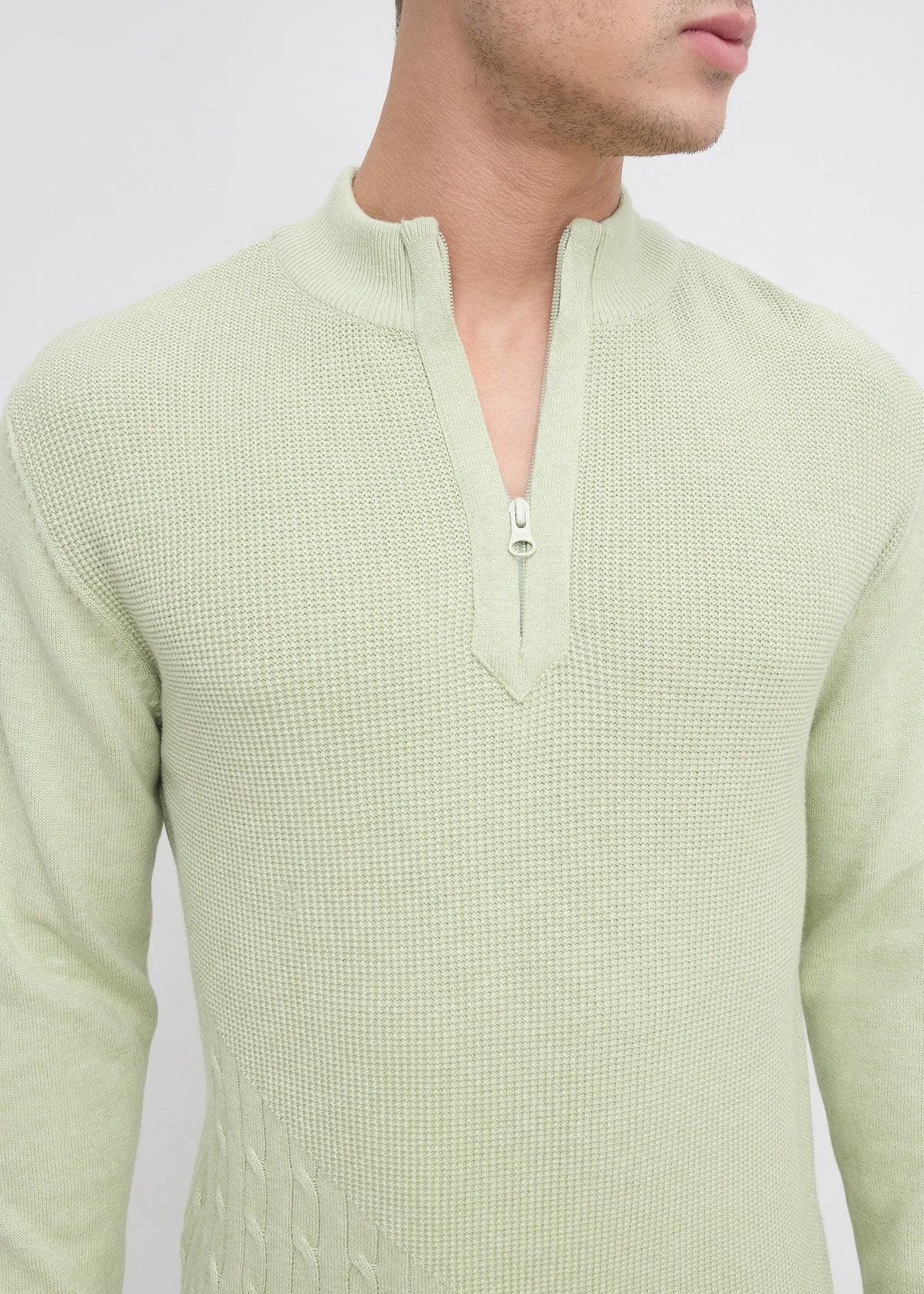 Tuksan Half-Zip Textured Knit Sweater: Mint