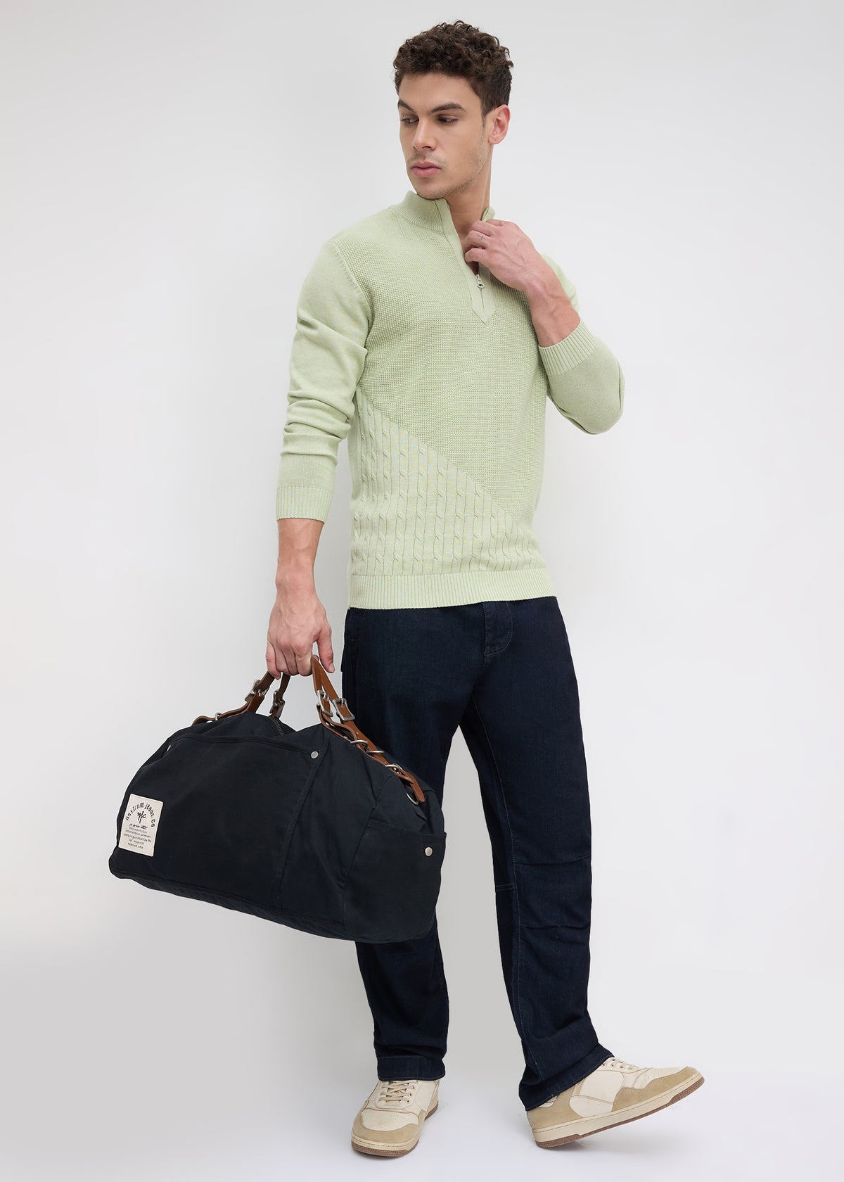 Tuksan Half-Zip Textured Knit Sweater: Mint