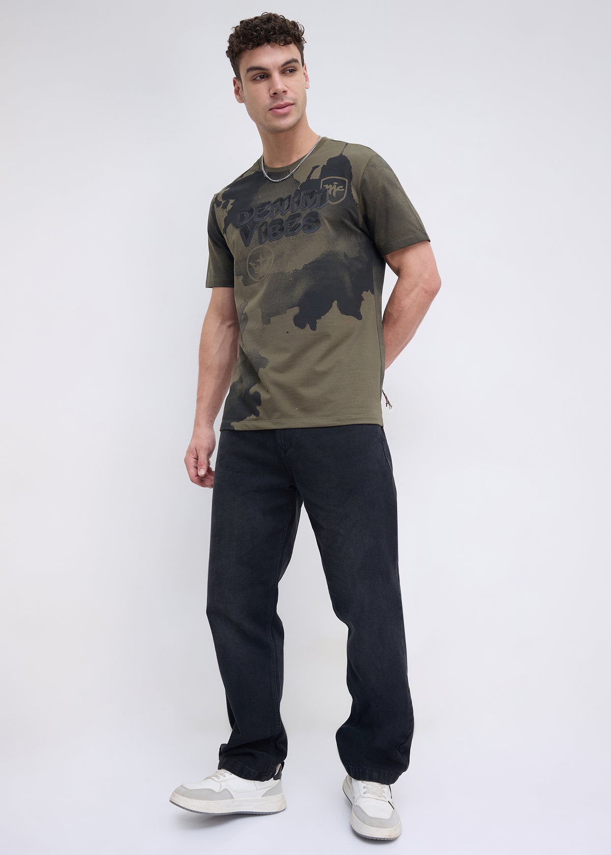 Orkut Abstract Print Round Neck Tshirt: Olive