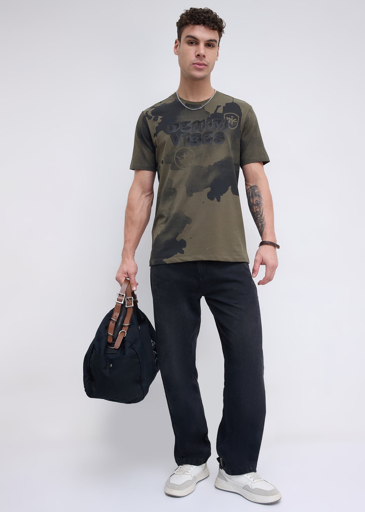 Orkut Abstract Print Round Neck Tshirt: Olive