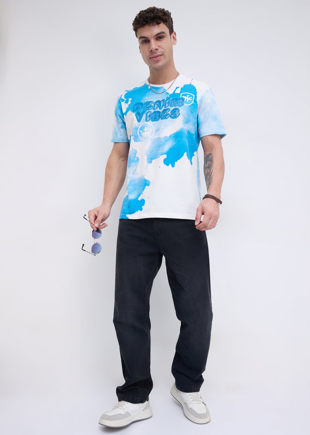 Orkut Abstract Print Round Neck Tshirt: White