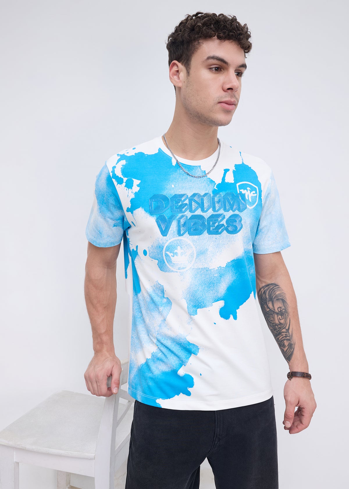 Orkut Abstract Print Round Neck Tshirt: White