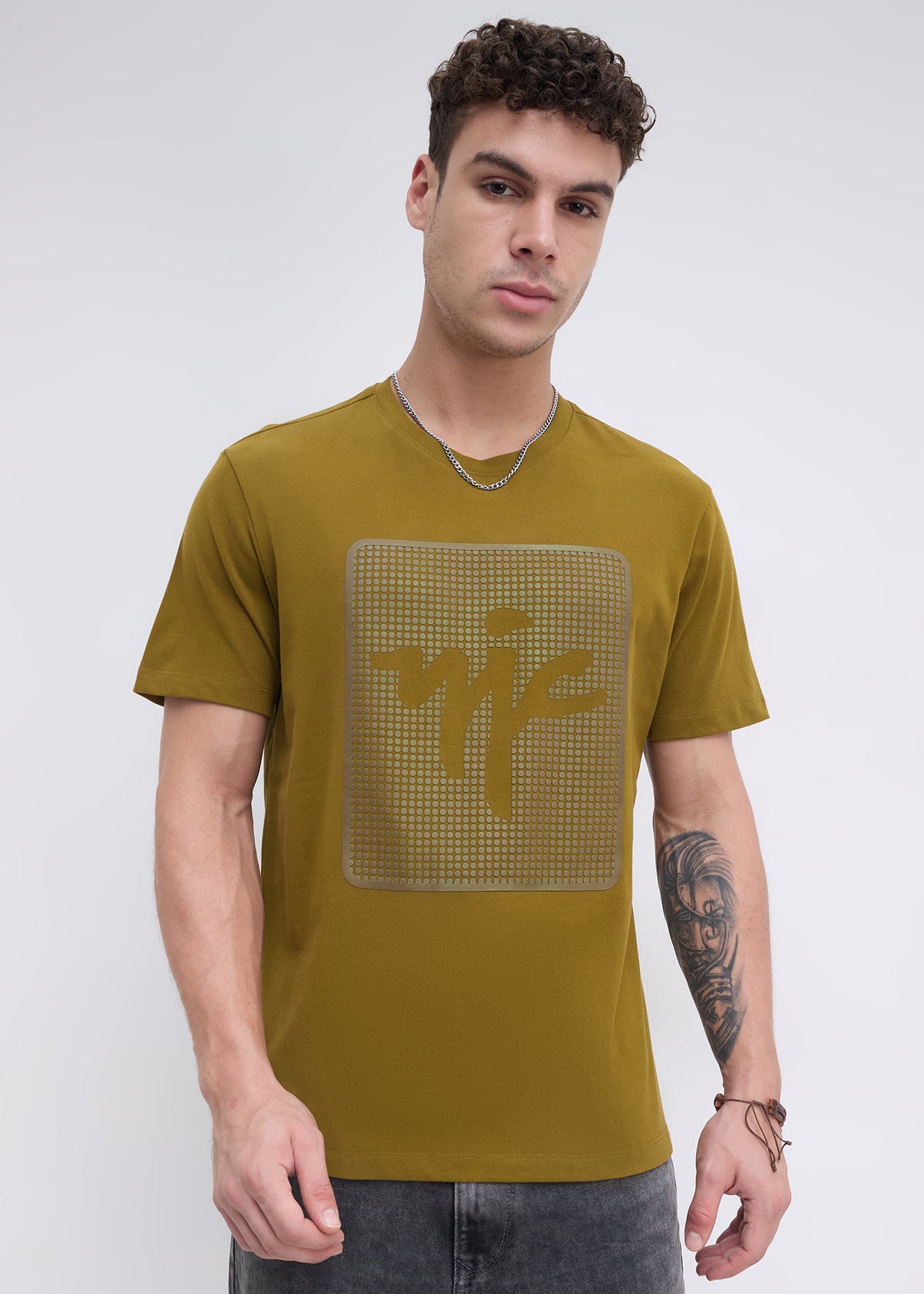 Marvan Graphic Round Neck T-Shirt: Mehndi