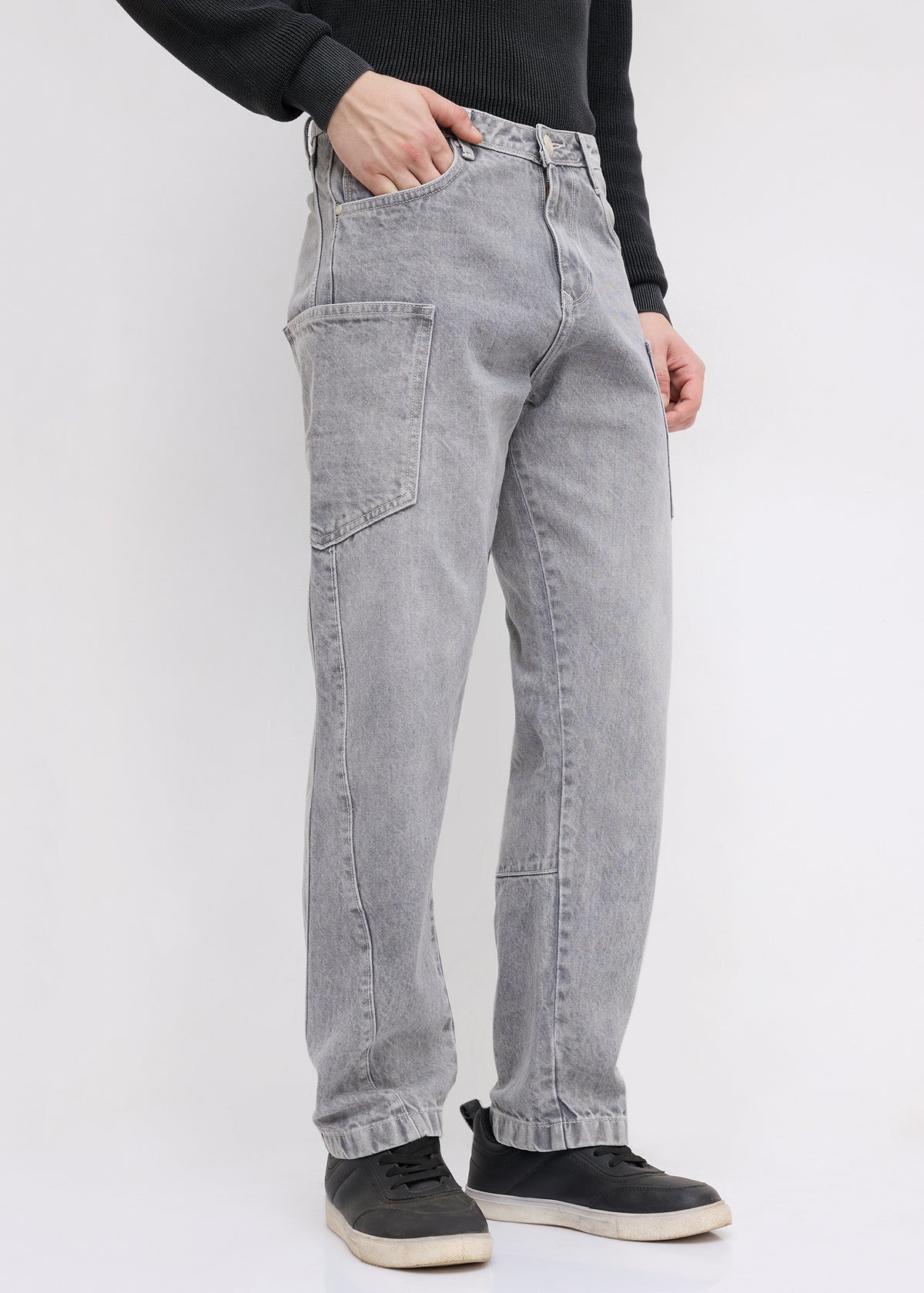 Bilimo Washed Denim Cargo: Light Grey