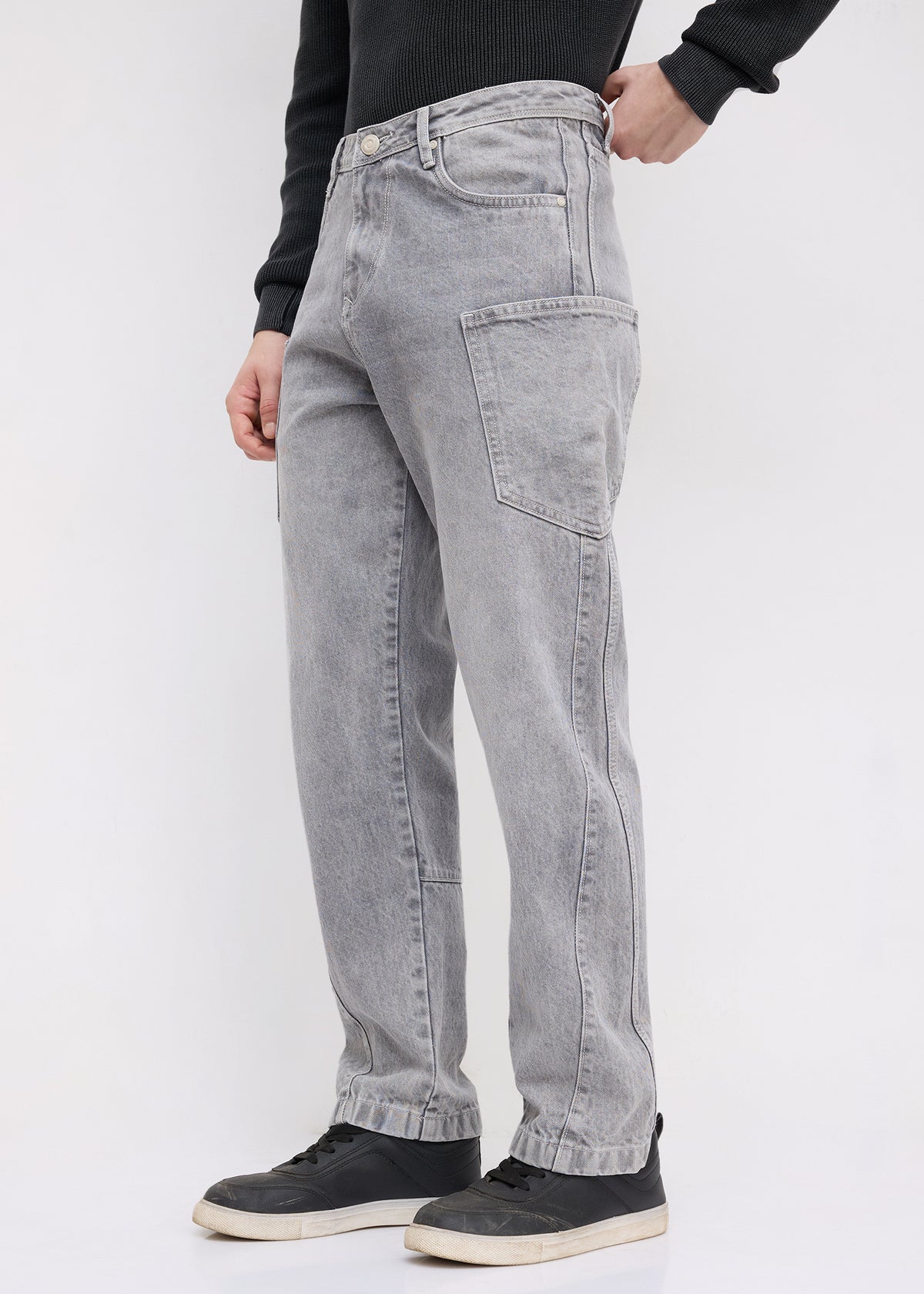 Bilimo Washed Denim Cargo: Light Grey