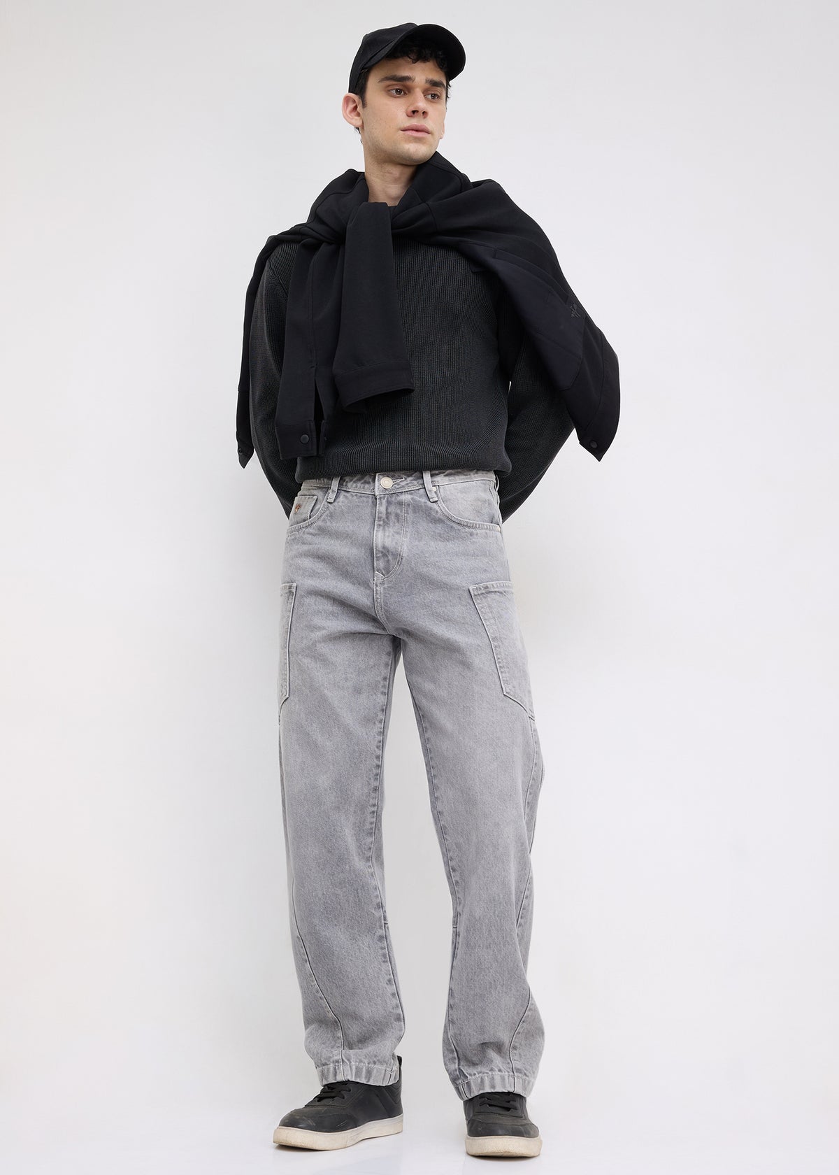 Bilimo Washed Denim Cargo: Light Grey