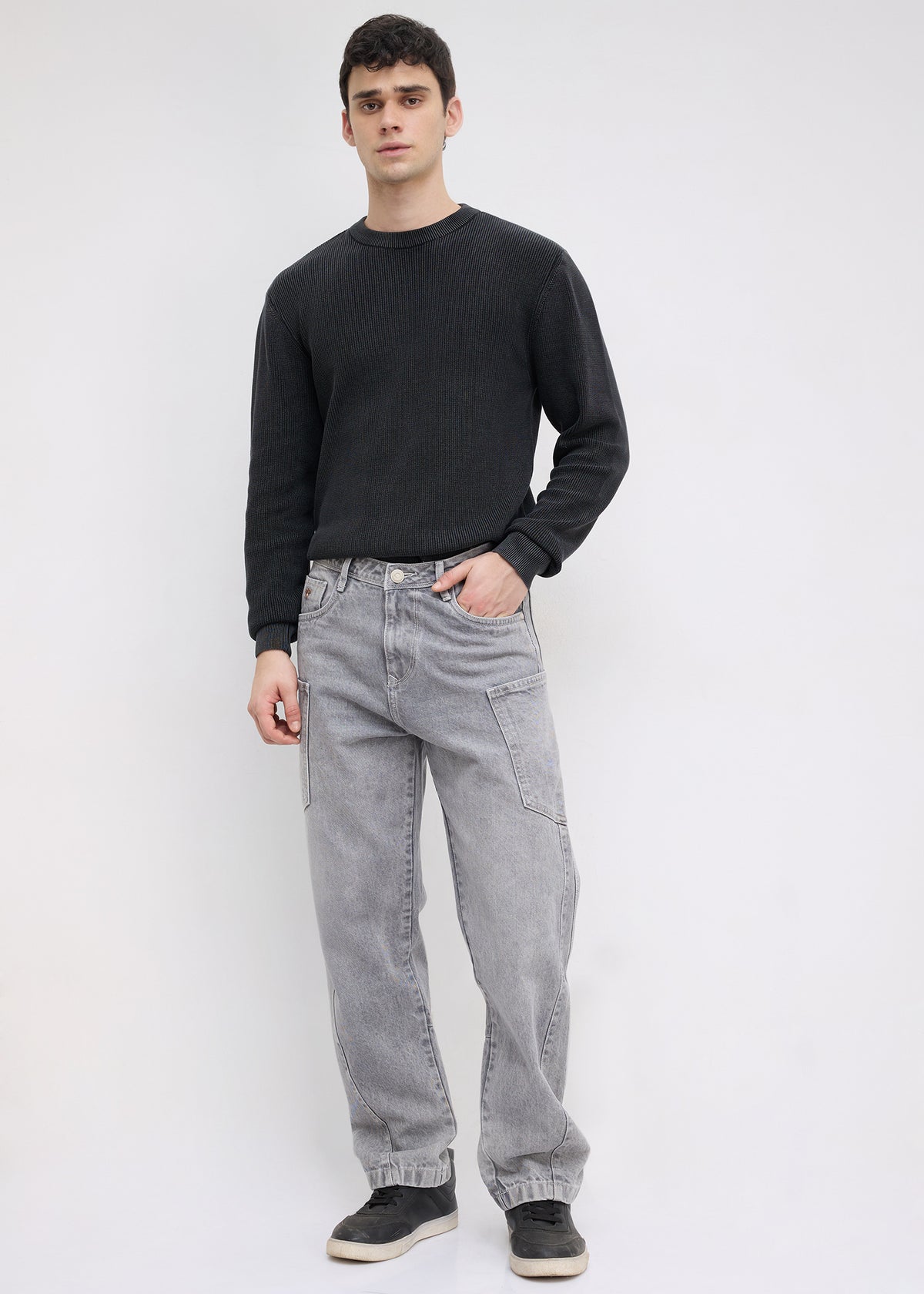 Bilimo Washed Denim Cargo: Light Grey