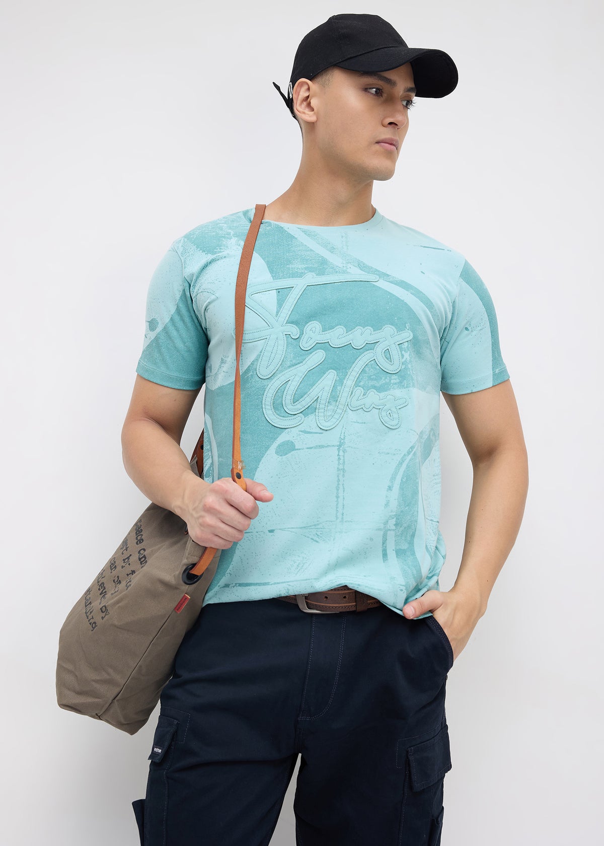 Granton Half Sleeve Graphic T-Shirt: Aqua