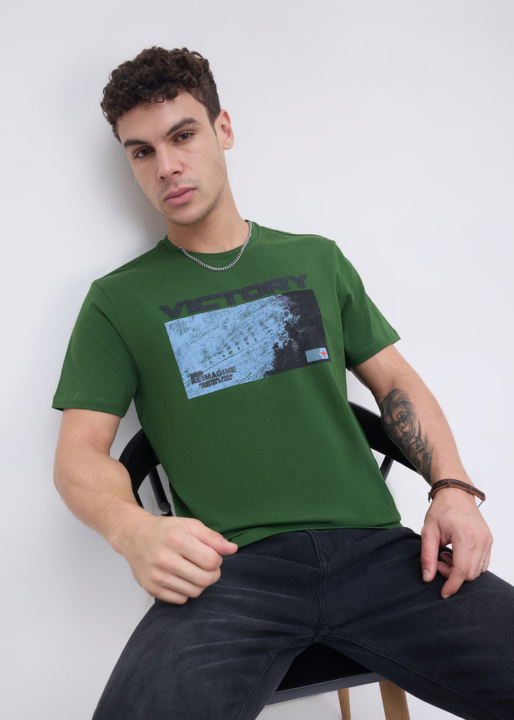 Poldar Graphic Round Neck Tshirt: Olive