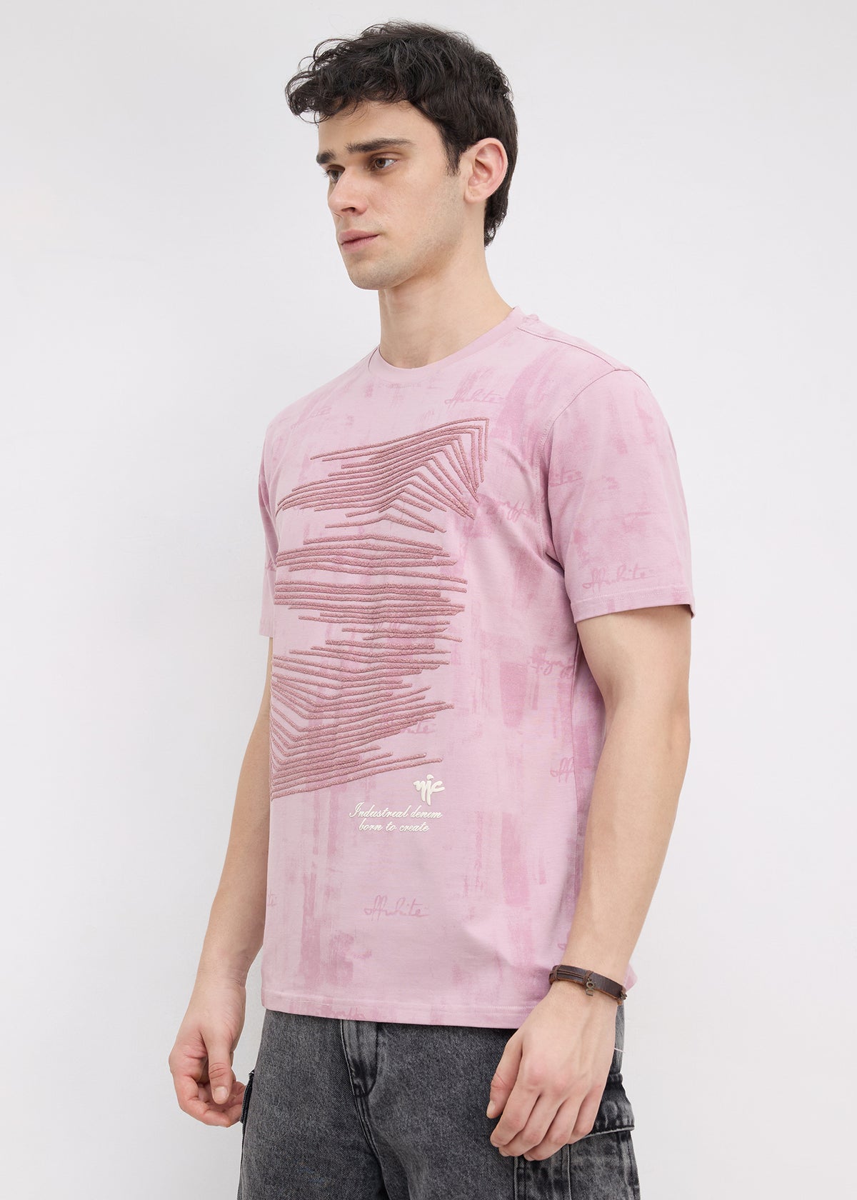 Beatock Tonal Graphic Round Neck T-shirt: Coral Pink