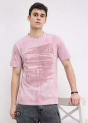 Beatock Tonal Graphic Round Neck T-shirt: Coral Pink
