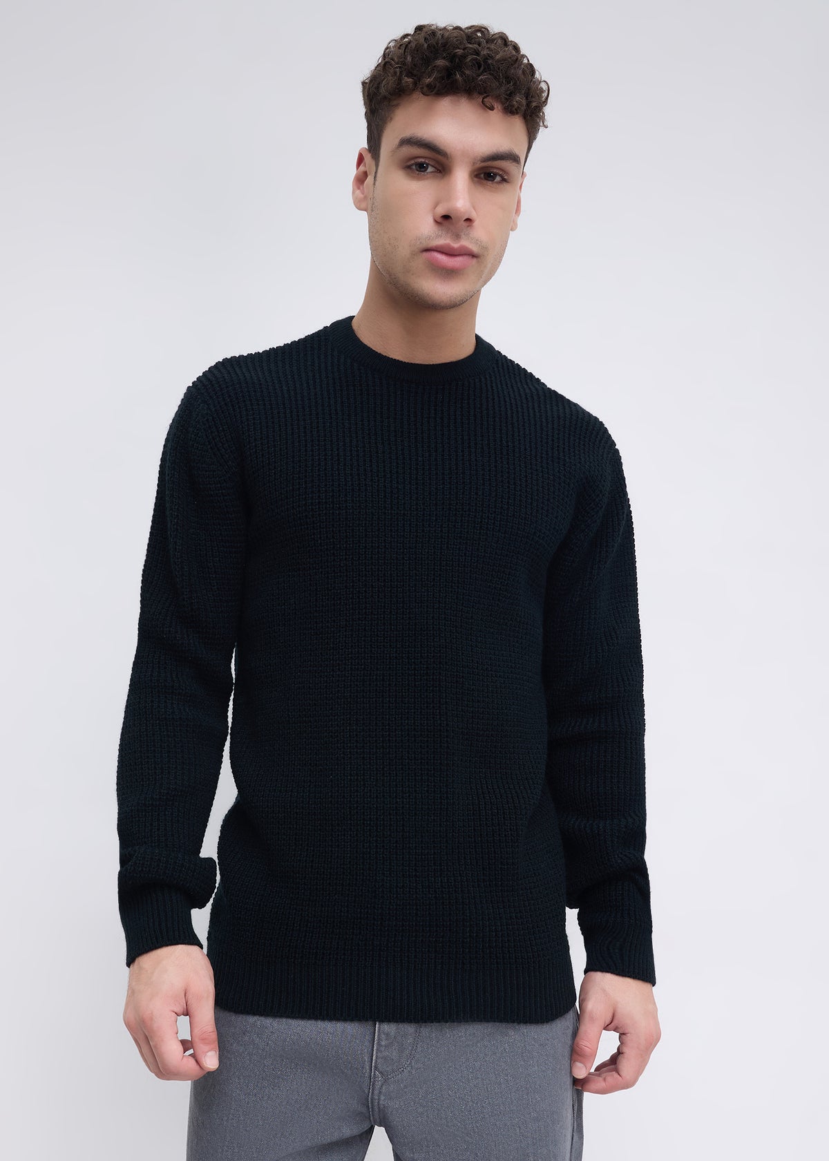 Platter Knitted Textured Sweater: Black