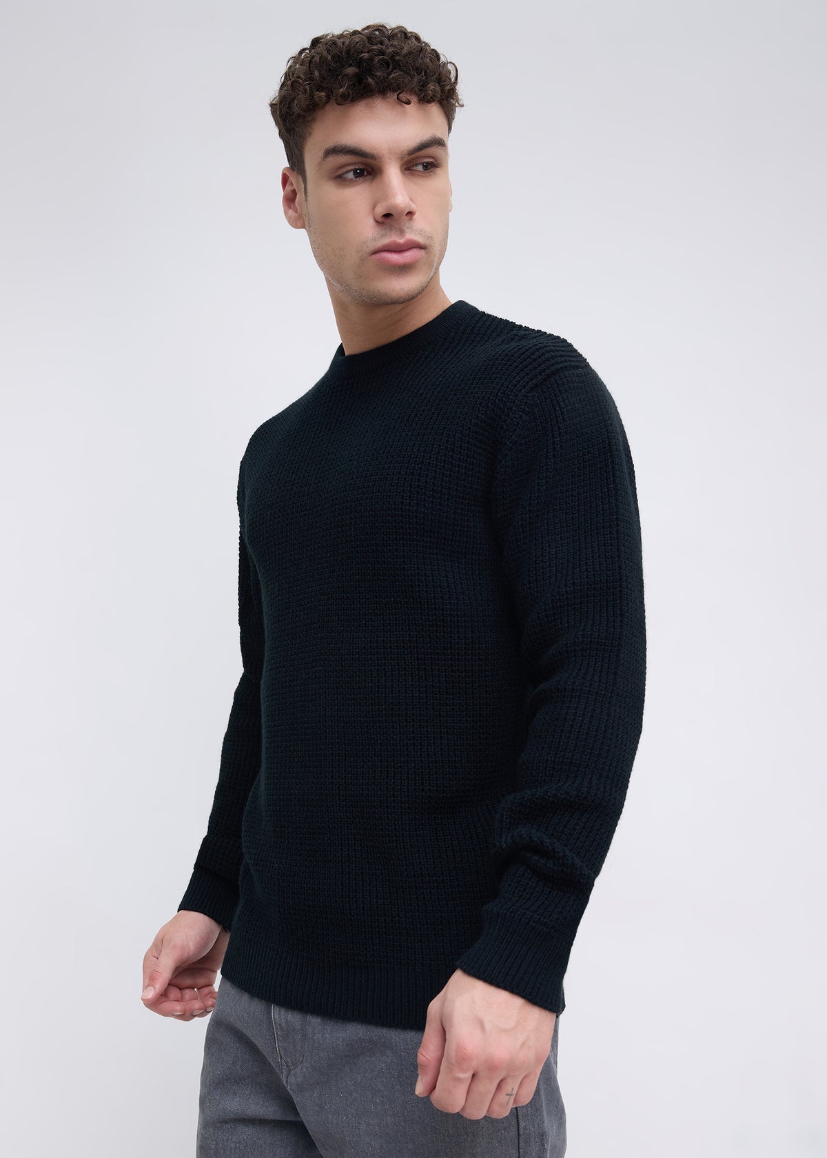 Platter Knitted Textured Sweater: Black