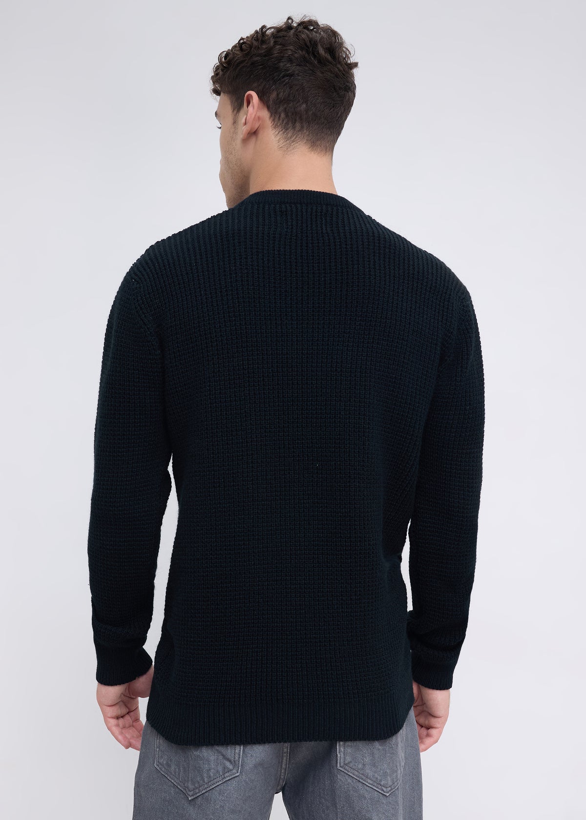 Platter Knitted Textured Sweater: Black