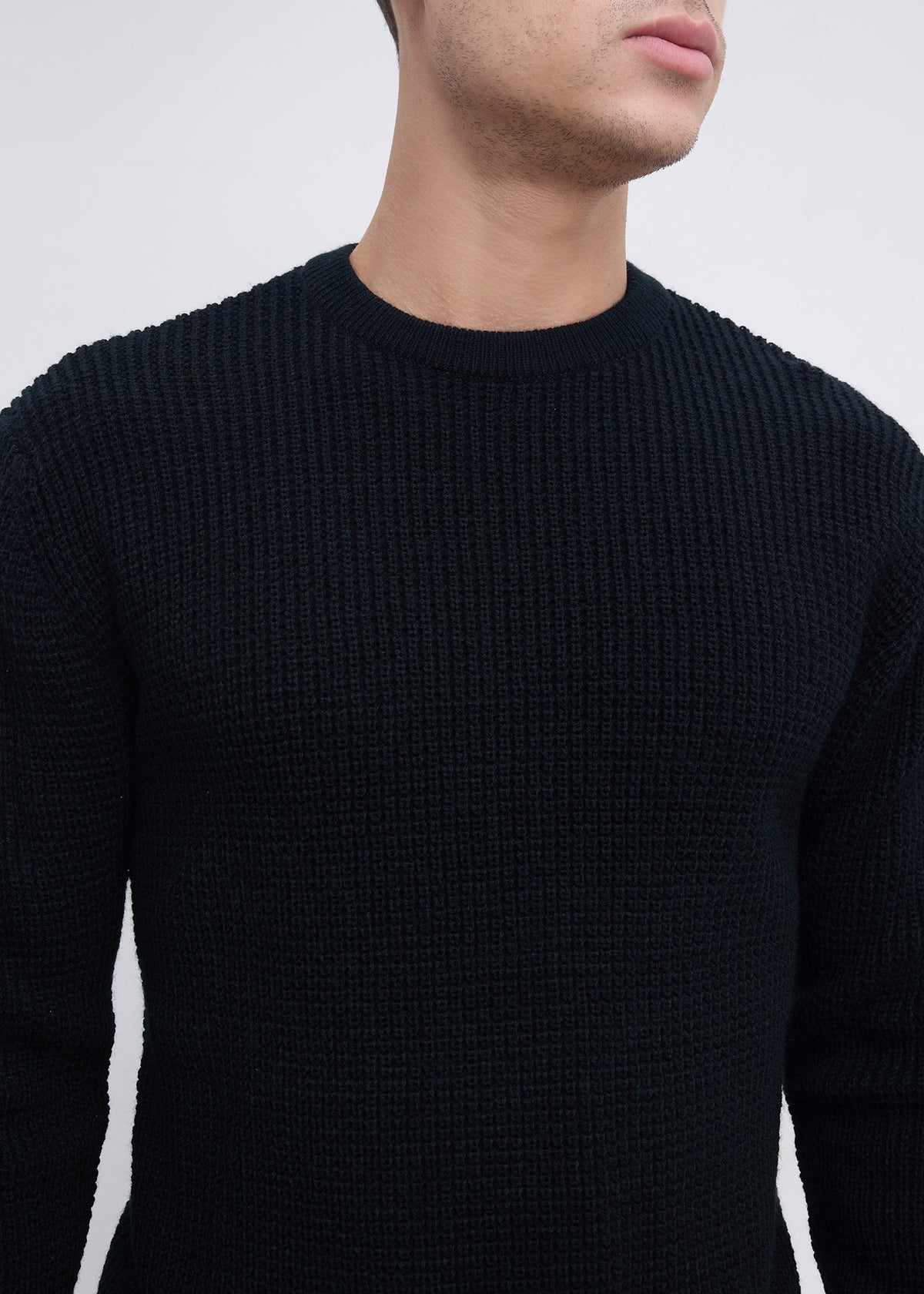 Platter Knitted Textured Sweater: Black