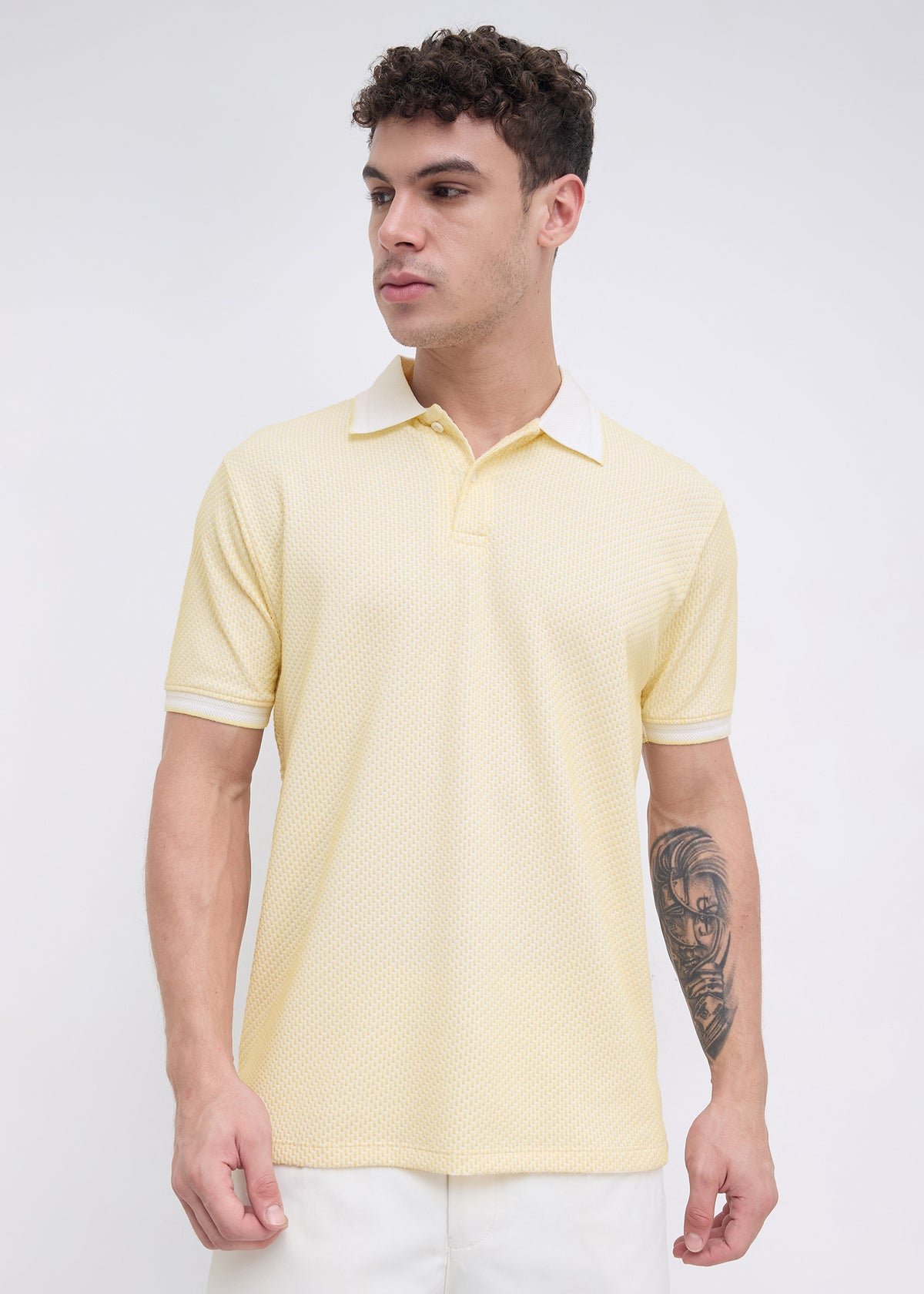 Tyrese Textured Tipped Polo: Lemon