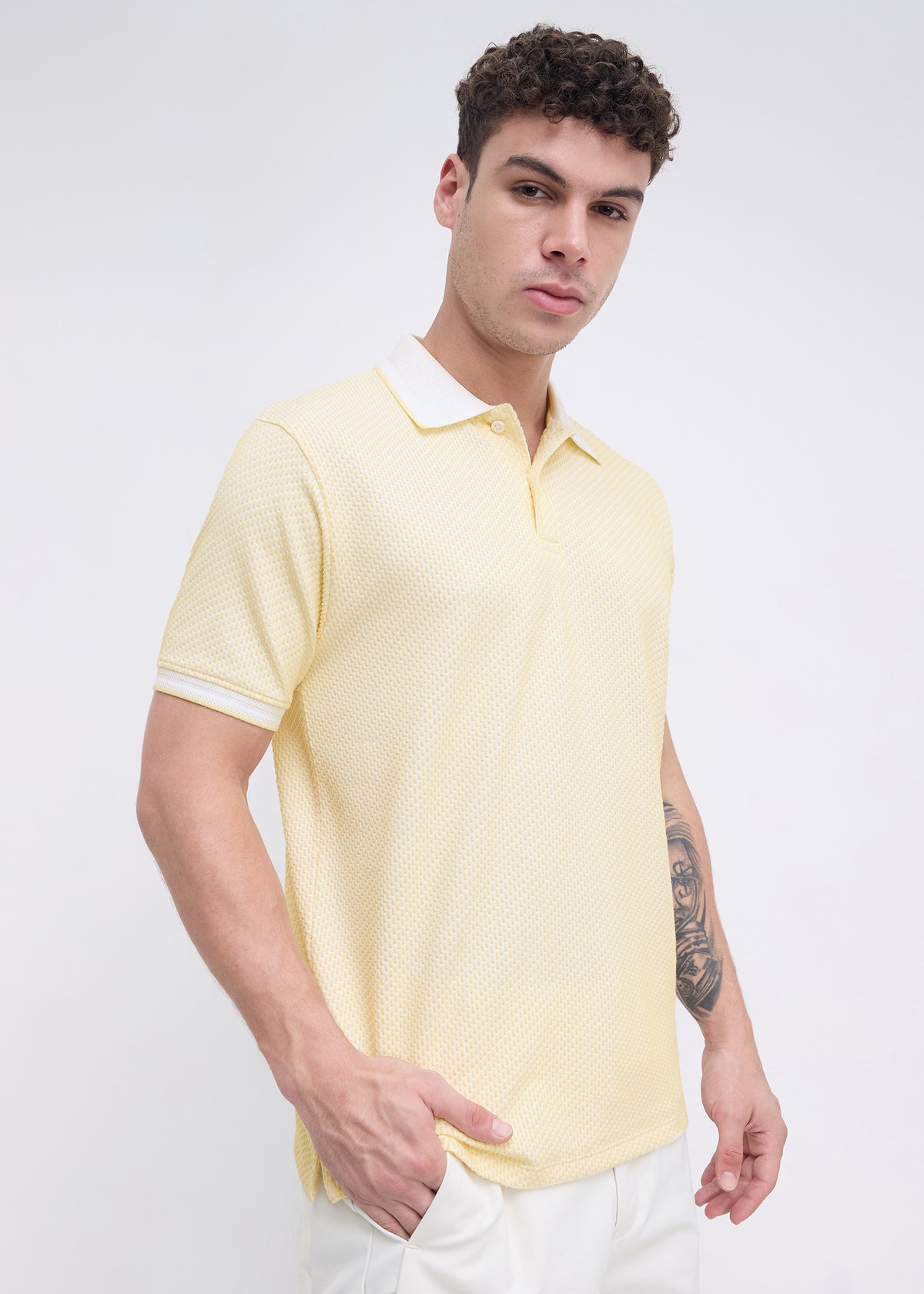 Tyrese Textured Tipped Polo: Lemon