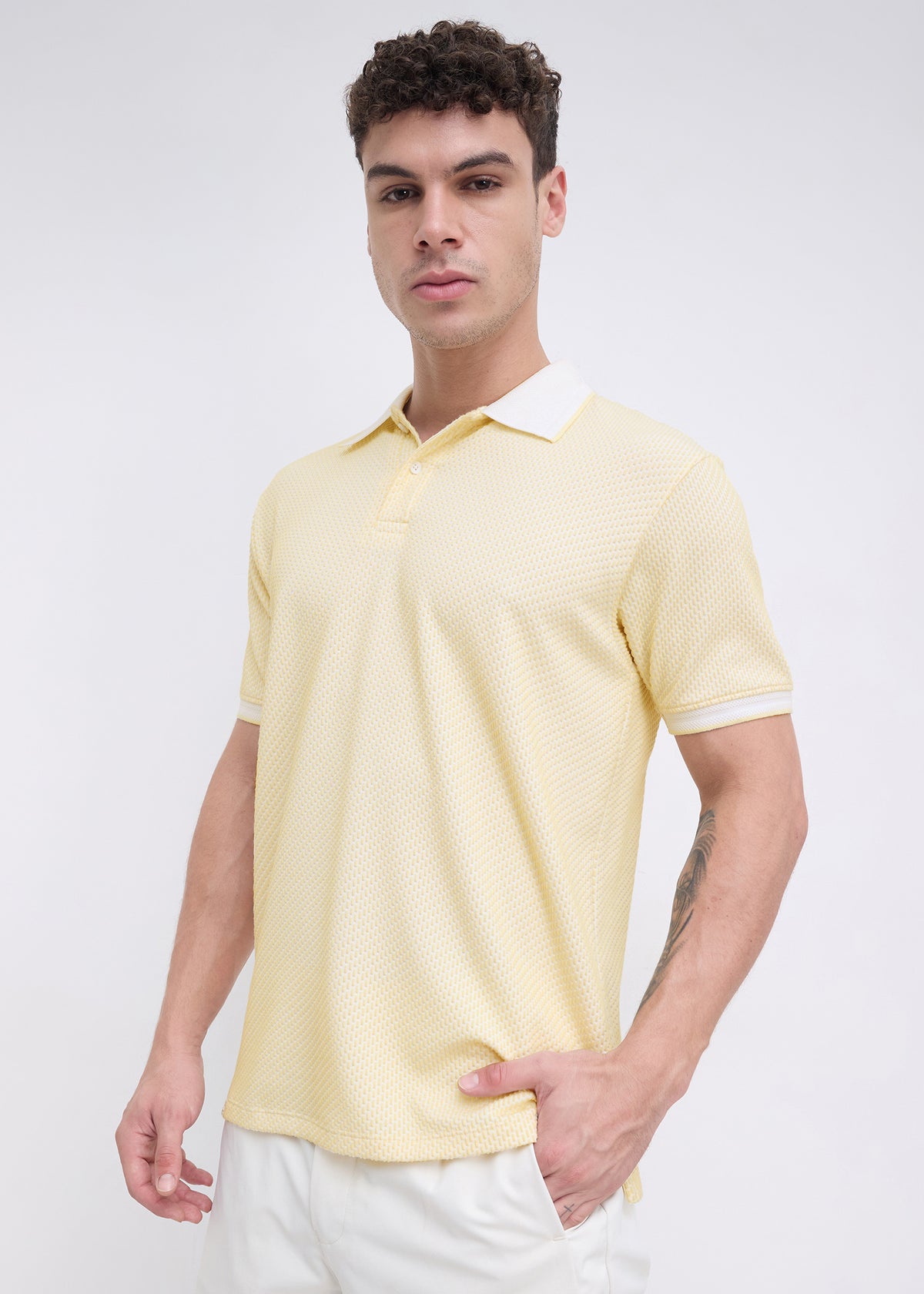 Tyrese Textured Tipped Polo: Lemon